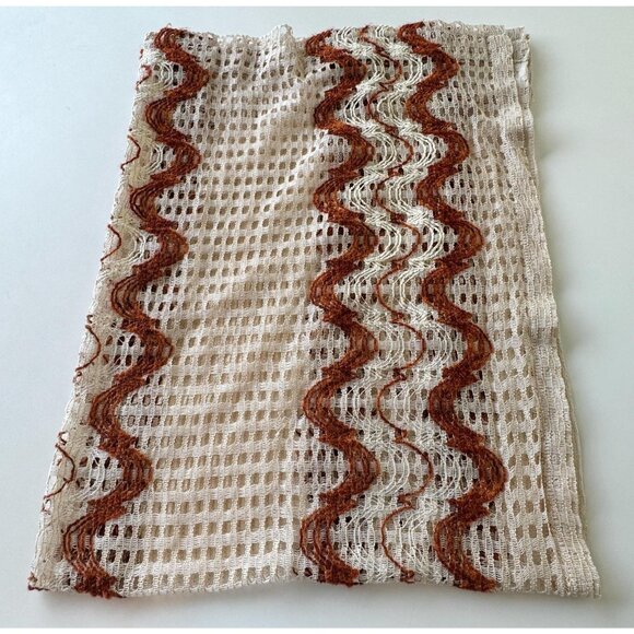 Vintage 70s curtain, cream and rust brown, net open weave, single panel - Picture 8 of 10